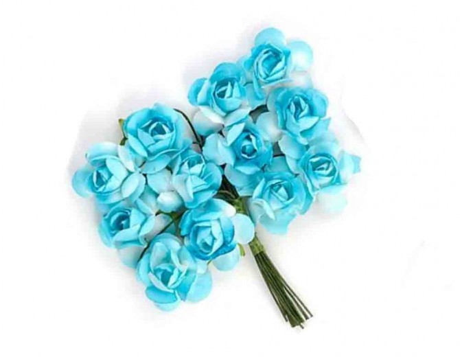 Цветы бумажные для скрапбукинга 12шт. бело-голубые