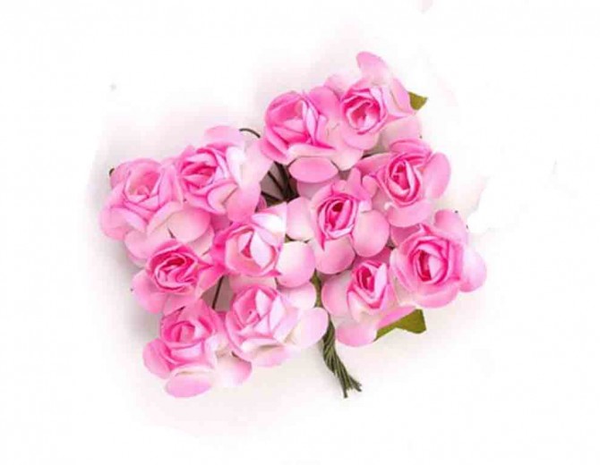Цветы бумажные для скрапбукинга 12шт. бело-розовые