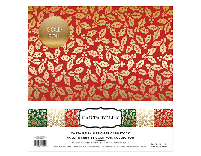 Набор бумаги Holly & Berries с золотым фольгированием 30х30 от Carta Bella